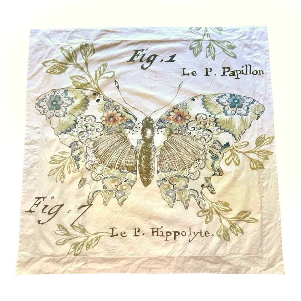 Pottery Barn Butterfly Script French Romantic Cotton Euro Pillow Sham 29”x 29”